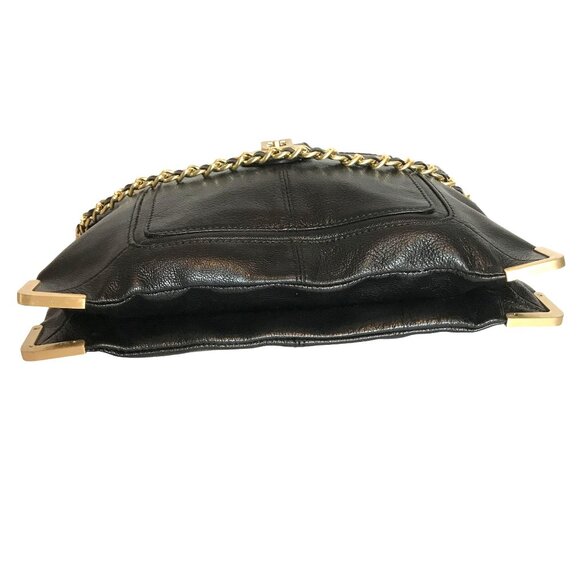 VTG Y2K Womens Black Leather Envelope Shoulder Bag With Gold Chain Strap - Picture 3 of 10